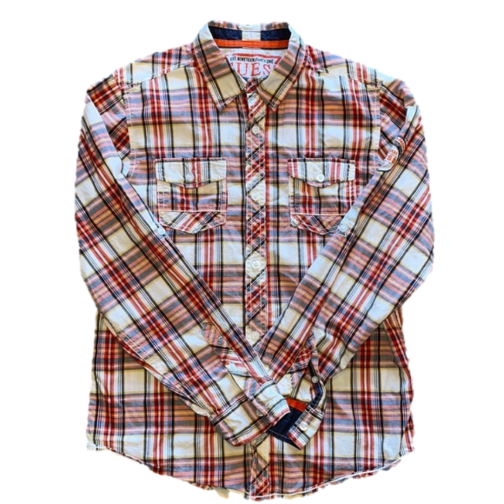Guess Kids XL Red Plaid Long Sleeve Shirt